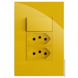 Conjunto Interruptor Paralelo + 2 Tomada 10a 4x2 - RECTA MOSTARDA GLOSS
